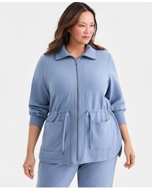 Style & Co. Plus Size Solid Luxsoft Fleece Anorak Knit Jacket - Blue