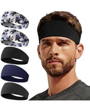 Peneyon 5 Pack Moisture Wicking Sports Headbands Lightweight Non Slip Workout Gear - Black