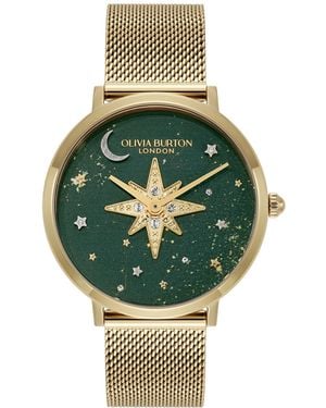 Olivia Burton Celestial Nova Tone Stainless Steel Mesh Bracelet Watch - Green