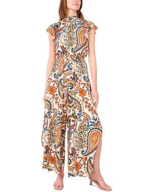 Msk Mock-neck Wide-leg Jumpsuit - White
