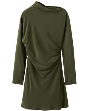 Mango Long-sleeve Mini Boat-neck Dress - Green
