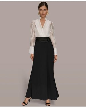 Donna Karan V-neck Long-sleeve Maxi Dress - Gray