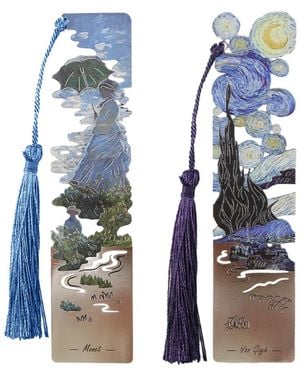Gnuadz Metal Bookmarks Retro Oil Painting Tassel - Blue