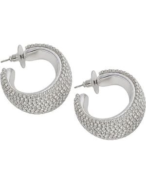 SOH Crystal Silver-tone Open Hoop Pave Earrings - Metallic