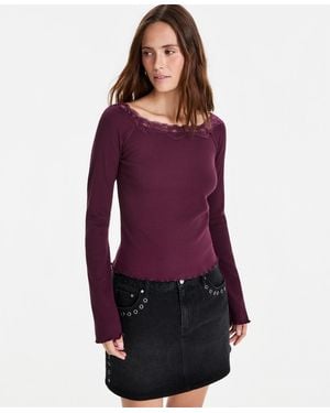 And Now This Lace-trim Scoop-neck Long-sleeve Top - Purple