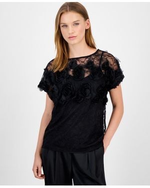 Anne Klein Bateau-neck Rosette-detail Top - Black