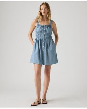 Levi's Vera Waisted Square Neck Cotton Mini Dress - Blue