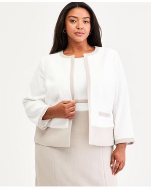Kasper Plus Size Colorblocked Cardigan Jacket - White