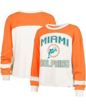 '47 Miami Dolphins Double Header Curve Raglan Long Sleeve Crop Top - Orange