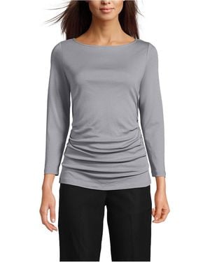 Lands' End Supima Micro Modal Three Quarter Sleeve Ruched Waist Top - Gray