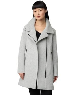 SOIA & KYO Abbi Straight-fit Mixed Media Wool Coat With Removeable Bib - Gray
