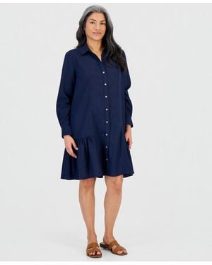 Style & Co. Petite Ruffled-hem Shirtdress - Blue