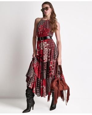 BCBGMAXAZRIA Patchwork Chiffon Halter Maxi Dress - Red