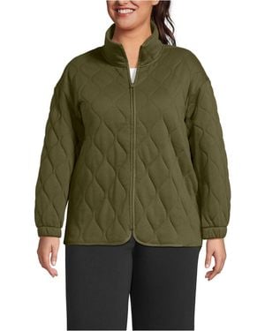 Lands' End Plus Size Raindefense Serious Sweats Quilted Full Zip Jacket - Green