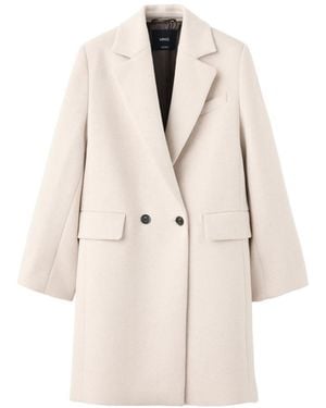 Mango Double-breasted Wool-blend Midi-length Coat - Natural