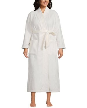 Lands' End Plus Size Cozy Plush Long Wrap Robe - Gray