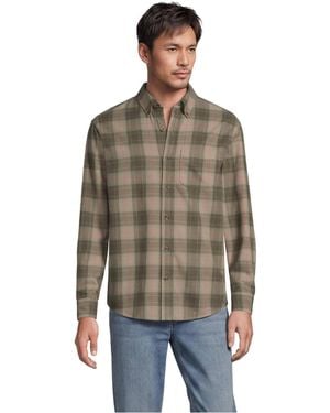 Lands' End Long Sleeve Classic Fit Flagship Flannel Shirt - Brown