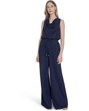 Vince Camuto Textured Knit Cowlneck Jumpsuit - Blue