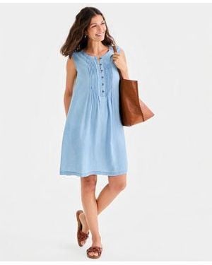 Style & Co. Style Co Chambray Sleeveless Pintuck Dress Macys Exclusive - Blue