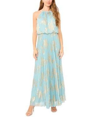 Msk Embellishment Halter Neck Pleated Gown - Blue