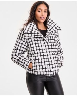 BCBGMAXAZRIA Short Tweed Puffer Coat - White
