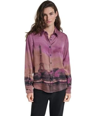 KARL LAGERFELD Button-up Collared Blouse - Purple