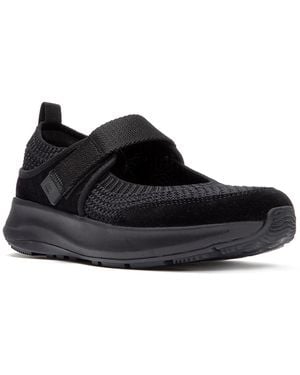 Fitflop F-mode Flow Knit Suede Mary Jane Almond Toe Sneakers - Black