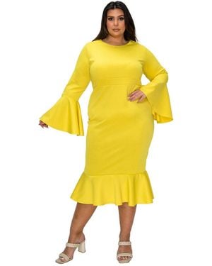 L I V D Plus Size Sabrina Mermaid Hem Dress - Yellow