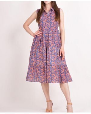 Ras Embroidered Tiered Midi Dress - Purple