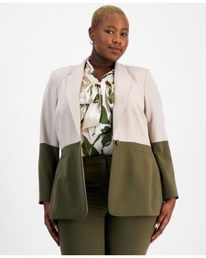 Tahari Plus Size Colorblocked Boyfriend Blazer - Green