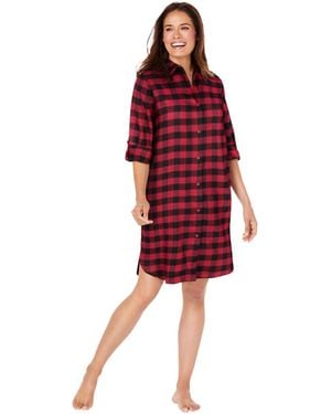 Dreams & Co. Plus Size Plaid Flannel Button-front Sleepshirt - Red