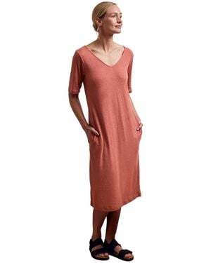 Celtic & Co. Linen Blend V-neck Midi Dress - Red