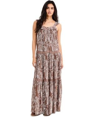 Lucky Brand Tiered Henley Maxi Boho Paisley-print Dress - Multicolor
