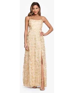 Xscape Square Neck 3d Floral Embellished Ball Gown - Natural
