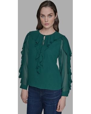 売れ筋商品|||カールラガーフェルド カットソー トップス レディース Women's Ruffled Blouse Coral Karl Lagerfeld Tops for Women | Online Sale up to 45% off | Lyst