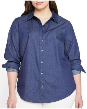 UNIVERSAL STANDARD Plus Size Minimalist Stretch Cotton Chambray Shirt - Blue