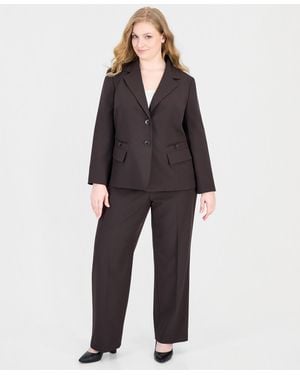 Le Suit Plus Size Classic-fit Wide-leg Mid-rise Pant Suit - Black