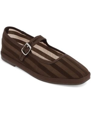 MIA Morocco Striped Mesh Mary Jane Buckle-strap Ballet Flats - Brown