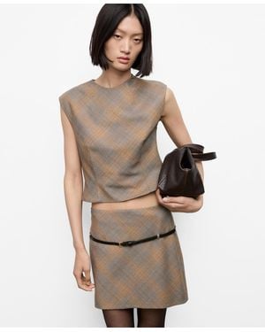 Mango Belt Checked Skirt - Natural