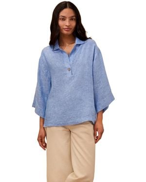 Celtic & Co. Collared Popover Linen Blouse - Blue