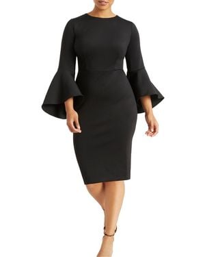 Eloquii Plus Size Flare Sleeve Scuba Dress - Black