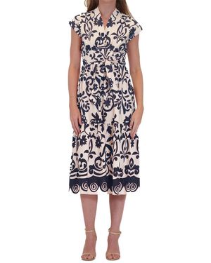 Donna Ricco Printed Belted Fit & Flare Dress - White