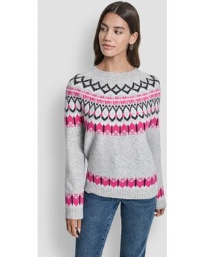 DKNY Fair Isle Crewneck Raglan Sweater - White