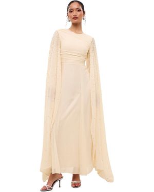 MARYISA Sequin-embellished Cape-style Sleeves Maxi Dress - Natural