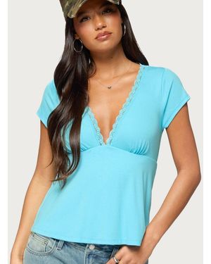 Edikted Palermo Tie-front Lace Babydoll Top - Blue