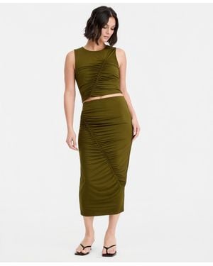 BarIII Ruched Midi Skirt - Green