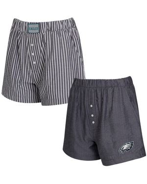 Concepts Sport 2-pack Black Philadelphia Eagles Stripes And Solids Boxer Shorts Set - Gray