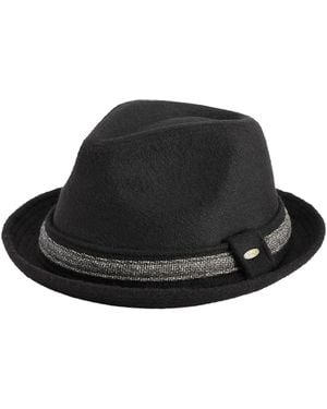 Scala Solid Heather Wool-blend Snap-brim Herringbone Fedora - Black