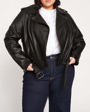 UNIVERSAL STANDARD Plus Size Leeron Leather Moto Jacket - Black