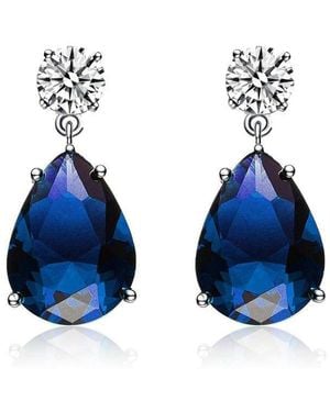Rachel Glauber Chic Gold Plated Cz Statement Teardrop Earrings - Blue
